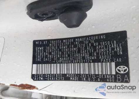 2017 Toyota Corolla Le из США, поврежденный, VIN 5YFBURHE8HP601174